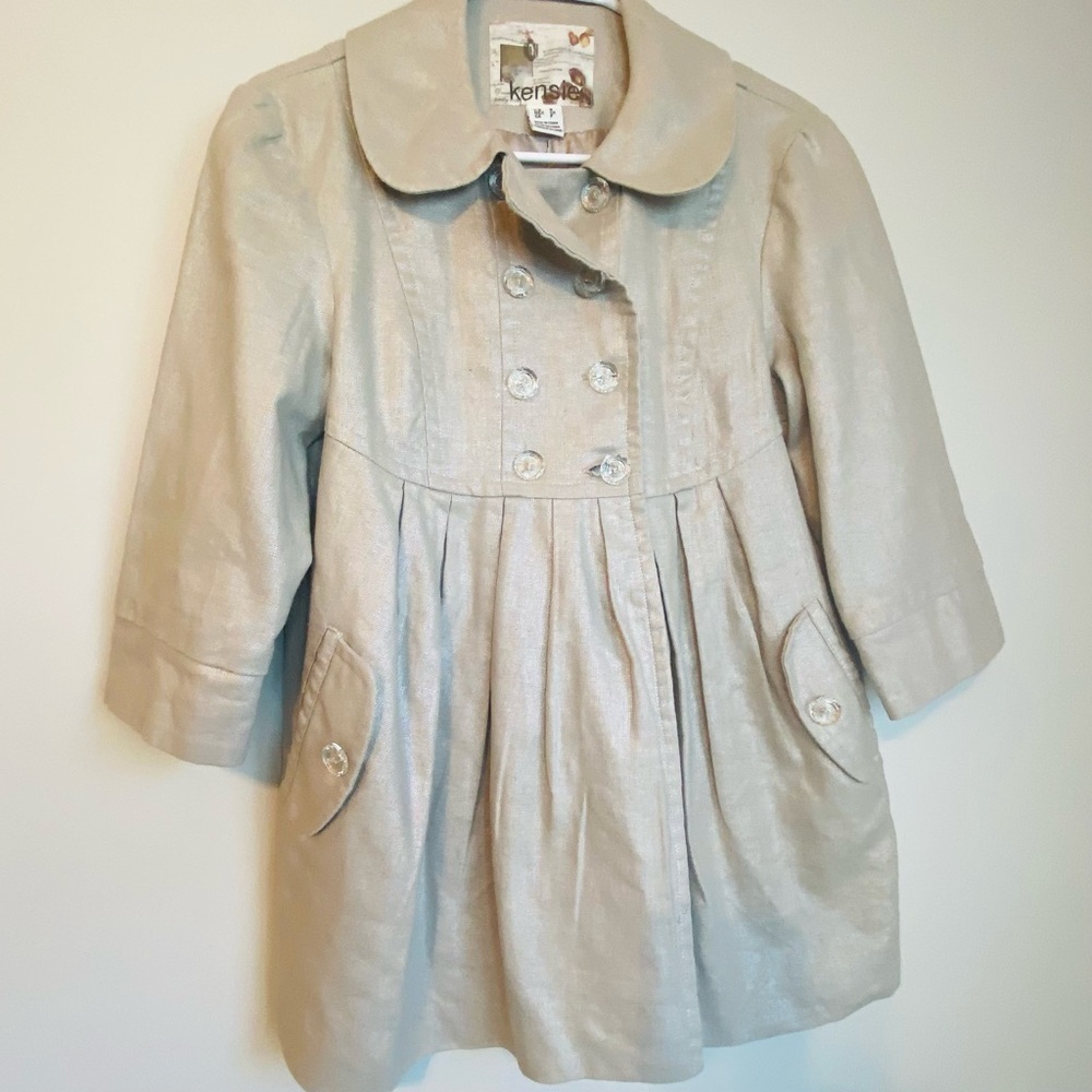 Kensie Silver Metallic Double-Breasted Coat -Satin Lined